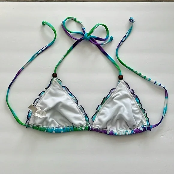 HOBIE Bikini Tie-Dye String Bikini Purple,Turquoise, Green, White Top-Only-Large - Picture 4 of 6